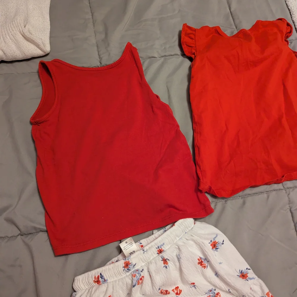 2 Red Tops and Floral White Skort